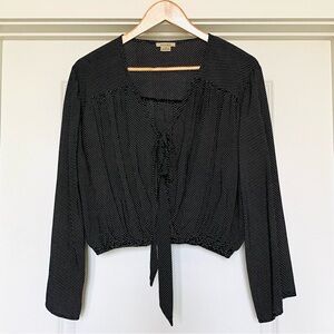 Anama Womens Long Sleeve Black White Dots V-Neck Cropped Blouse Front Tie Size S